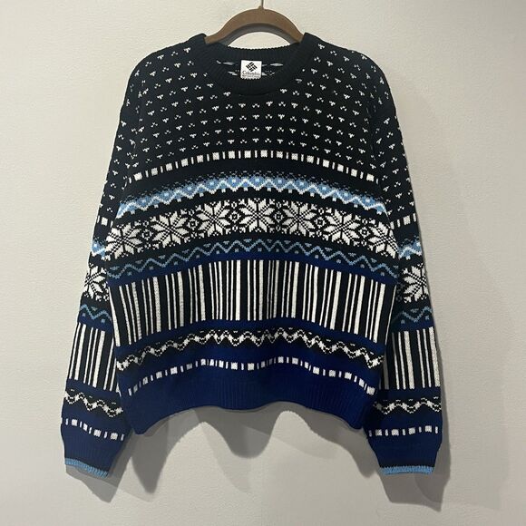 Vintage Columbia Fair Isle Sweater Men’s Large Blue Black Ski Preppy Acrylic - Picture 1 of 6